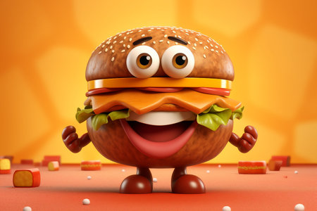 3D Cute Hamburger Character Generative By Ai.の素材