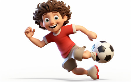 A 3D Cartoon Character with a Soccer Ball, Isolated Generative By Ai.の素材