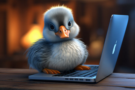 The Adorable 3D Goose and Its Laptop Chronicles Generative By Ai.の素材
