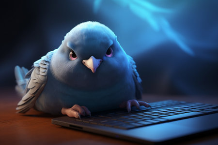 Adorable 3D Pigeon with a Laptop Generative By Ai.の素材