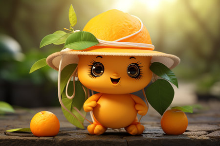 Cute 3D Mandarin: A Whimsical Citrus Adventure Generative By Ai.の素材
