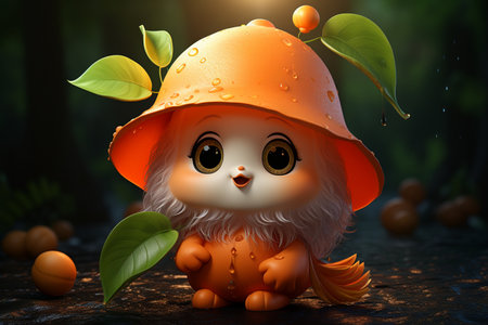 3D Cartoon Mandarin's Citrusy Antics Generative By Ai.の素材