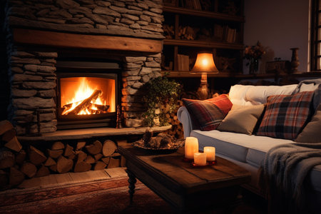 The Warmth of a Crackling Fireplace Generative By Ai.の素材