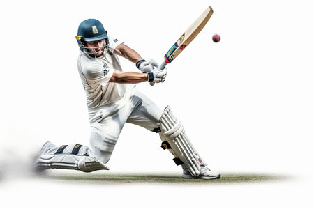 Cricketer Mid-Swing Hitting the Ball with Precision Generative By Ai.の素材