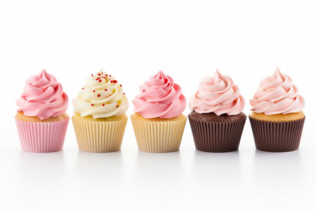 Realistic Cupcakes on a White Background Generative By Ai.の素材