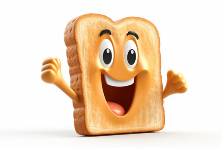 3D Cartoon Slice of Bread with a Friendly Greeting. Generative By Ai.の素材