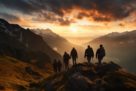 People Trekking in the Mountains generative by Ai.の素材