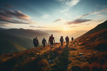 People Trekking in the Mountains generative by Ai.の素材