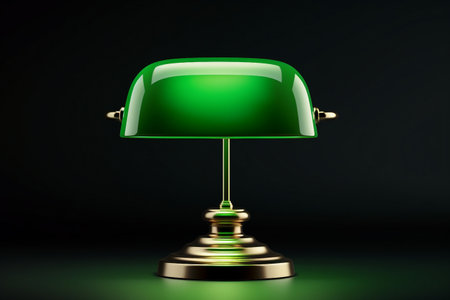 3D Banker's Lamp with Green Shade Icon generative by Ai.の素材