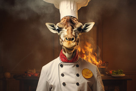 Playful Giraffe Chef's Delights generative by Ai.の素材