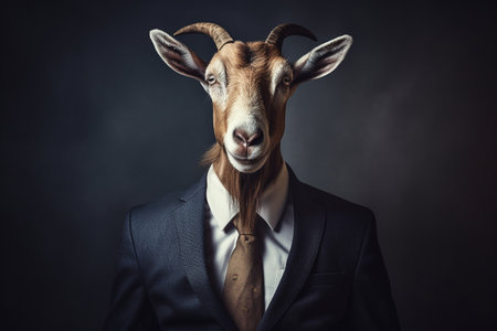 A Goat and Businessman in Isolated Portrait generative by Ai.の素材