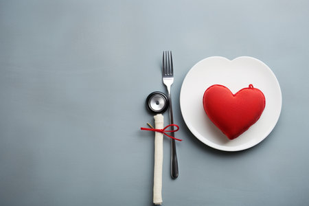 White Plate with Red Heart and Stethoscope generative by Ai.の素材