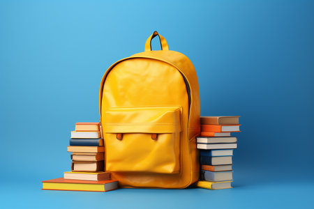 School Backpack with Books and Yellow Bag generative by Ai.の素材