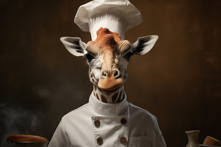 The Giraffe Chef's Long-Necked Portrait generative by Ai.の素材