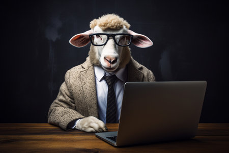 Ovine Character's Unique Business Portrait generative by Ai.の素材