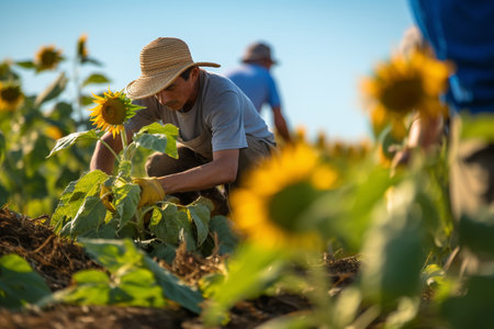 Sunflower Harvesting in the Sun generative by Ai.の素材