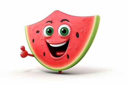 Happy Waving Watermelon Icon generative by Ai.の素材