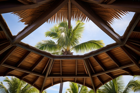 Coconut Palm Tree Pavilion with a Blue Sky generative by Ai.の素材