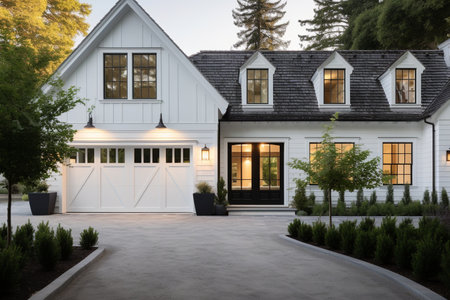 White Garage Door and Driveway generative by Ai.の素材
