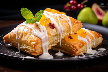 Flaky Puff Pastries with Fruit Filling generative by Ai.の素材