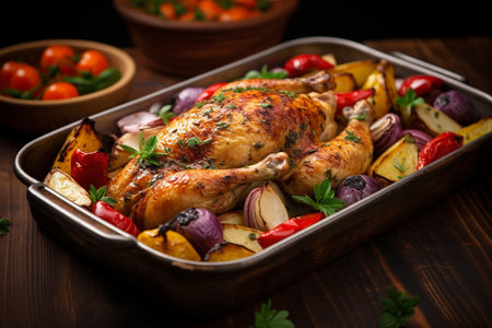 Roasted Chicken and Seasoned Vegetables generative by Ai.の素材