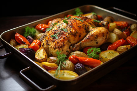 Roasted Chicken with Spices and Veggies generative by Ai.の素材