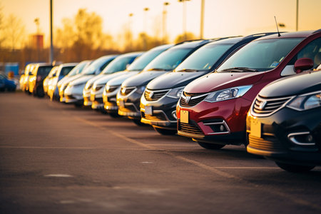 Row of Cars at the Dealership generative by Ai.の素材