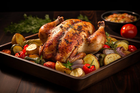 Roasted Chicken and Seasoned Vegetables generative by Ai.の素材