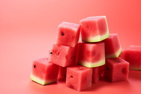 Juicy Watermelon Pieces in a Square generative by Ai.の素材