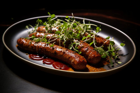 Super Delicious Merguez Sausage Plated Dish generative by Ai.の素材