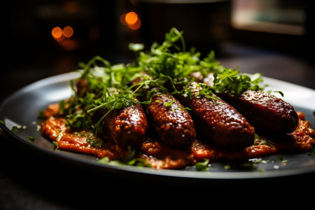 Steaming Merguez Sausage Culinary Masterpiece generative by Ai.の素材