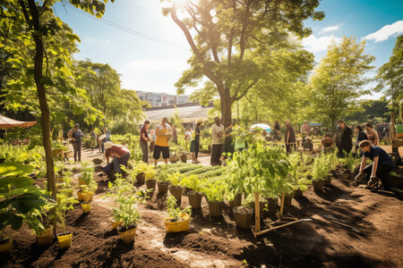 People Planting Trees and Working Together generative by Ai.の素材