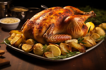 Roasted Chicken for Thanksgiving generative by Ai.の素材