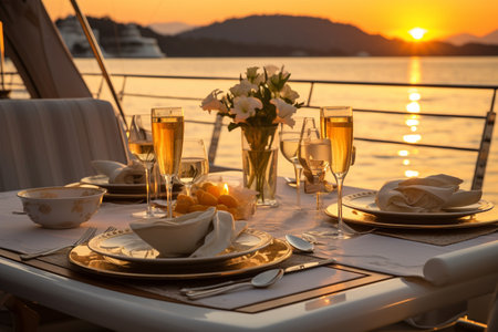 Sunset Table Setting for Two generative by Ai.の素材