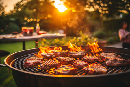 Grilling in the Garden at Sunset generative by Ai.の素材
