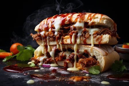 Tasty Kebab Sandwich with Dripping Sauce generative by Ai.の素材