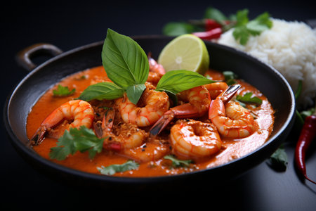 Thai Shrimp Curry with a Spicy Red Twist generative by Ai.の素材