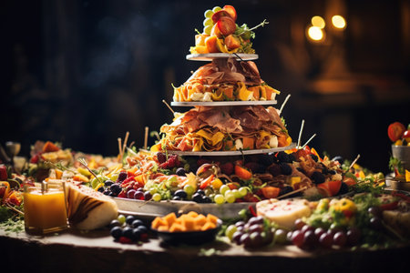 Capturing Wedding Food at Real Events generative by Ai.の素材