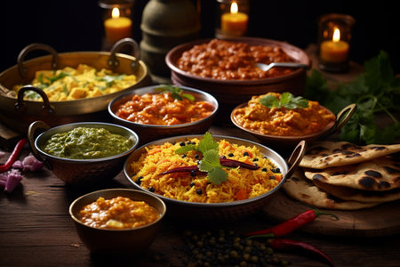 Flavors of India: Variety of Traditional Dishes generative by Ai.の素材