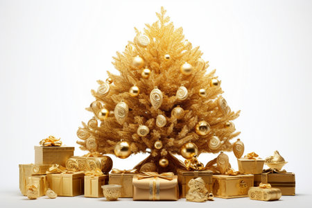 Golden Money Tree Amidst Traditional Christmas Decorの素材