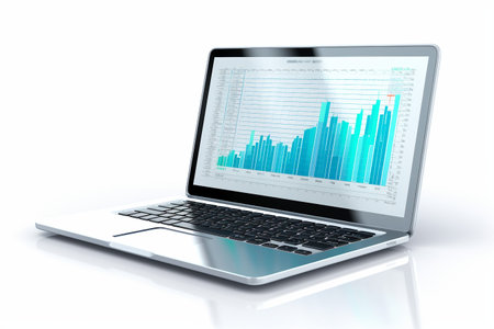 3D Icon of a Sleek Laptop with an Open Screen Display generative by Ai.の素材