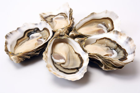 Realistic Isolation of Oysters on White generative by Ai.の素材