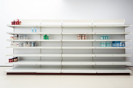 The Silence of Absence - Empty Store Shelves as a Visual Representation generative by Ai.の素材