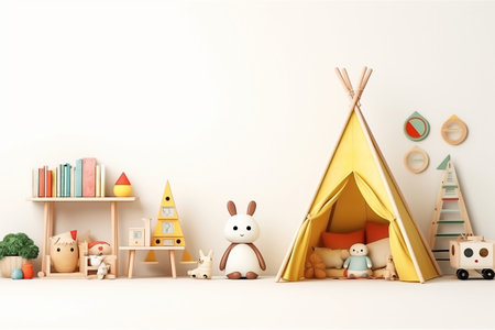 Playful Kids Room - Isolated on a White Background, Realistic Design generative by Ai.の素材