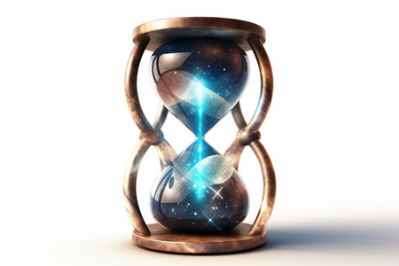 3D Icon of a Time-Bending Hourglass with Galaxies Inside generative by Ai.の素材
