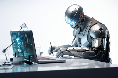 Robotic Crime Solver Examining Evidence generative by Ai.の素材