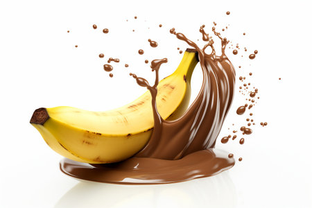 3D Icon of a Ripe Banana Dropping into a Cascade of Charm Generative by Ai.の素材