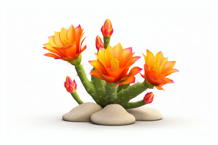 3D Icon of a Striking Cactus Flower in the Desert Generative by Ai.の素材