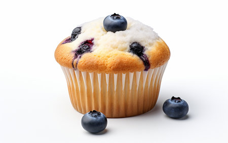 8K Realistic Image of Blueberry Muffin on White Background Generative By Ai.の素材