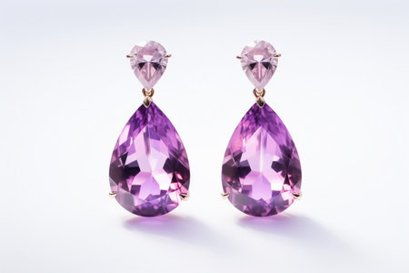 Amethyst Drop Earrings on White Background Generative by Ai.の素材